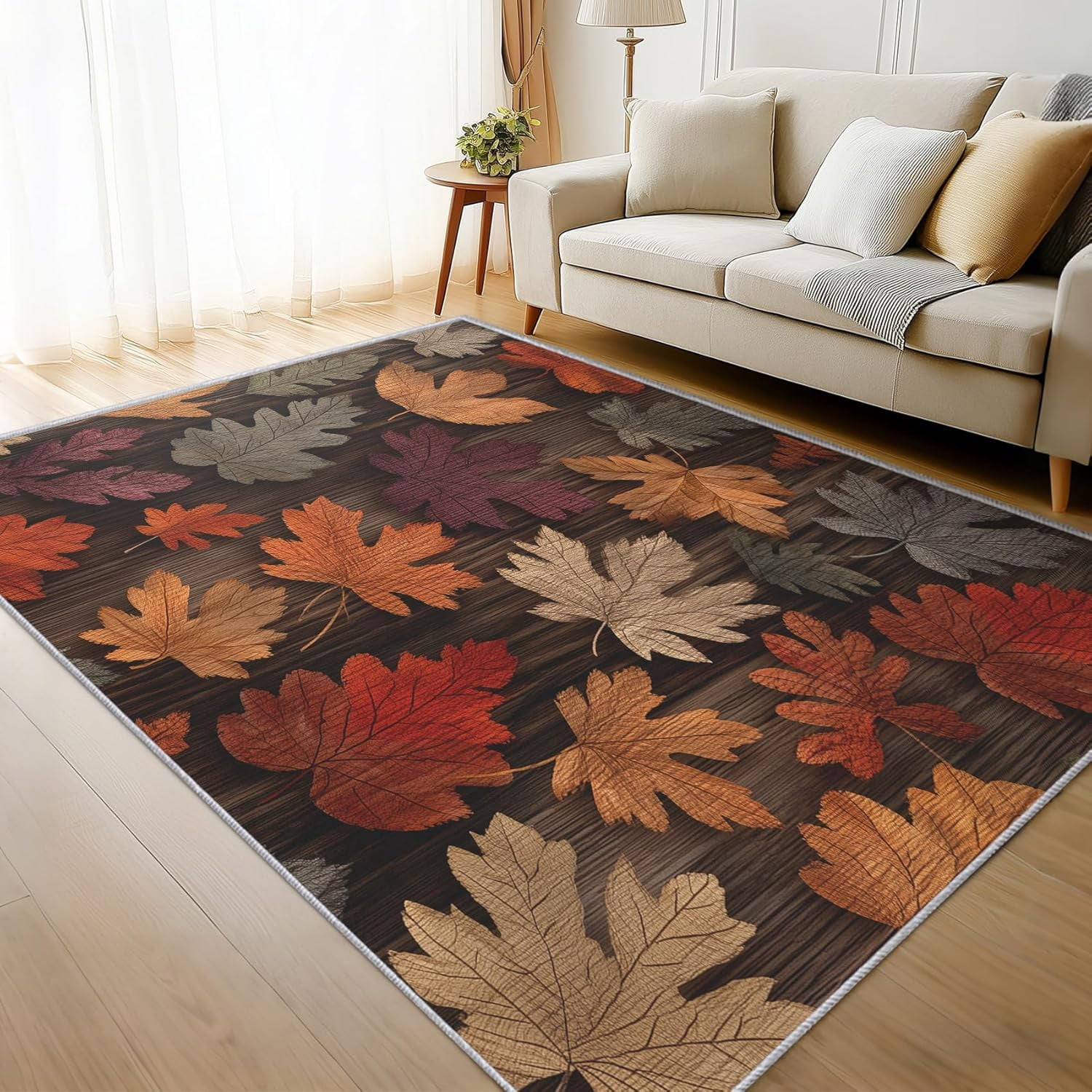 Autumn Fallen Leaf Area Rug, Maple Leaves Plant Indoor Carpet, Washable ...
