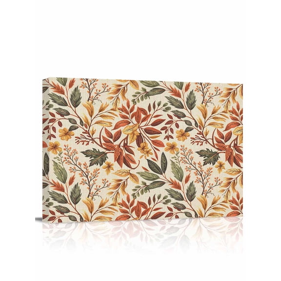 Autumn Fallen Leaves Canvas Print Wall Art Retro Leaf Plant Linen Texture Pictures Painting Morden Artwork for Living Room Bedroom, Ready to Hang - 12"x16"