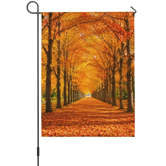 Autumn Fallen Leaves Garden Flag 12x18 Inch Golden Path Fall Trunks Rustic Double Sided Outdoor Garden Flags Welcome House Flag Decorative Yard Flags for Outside Holiday Decoration