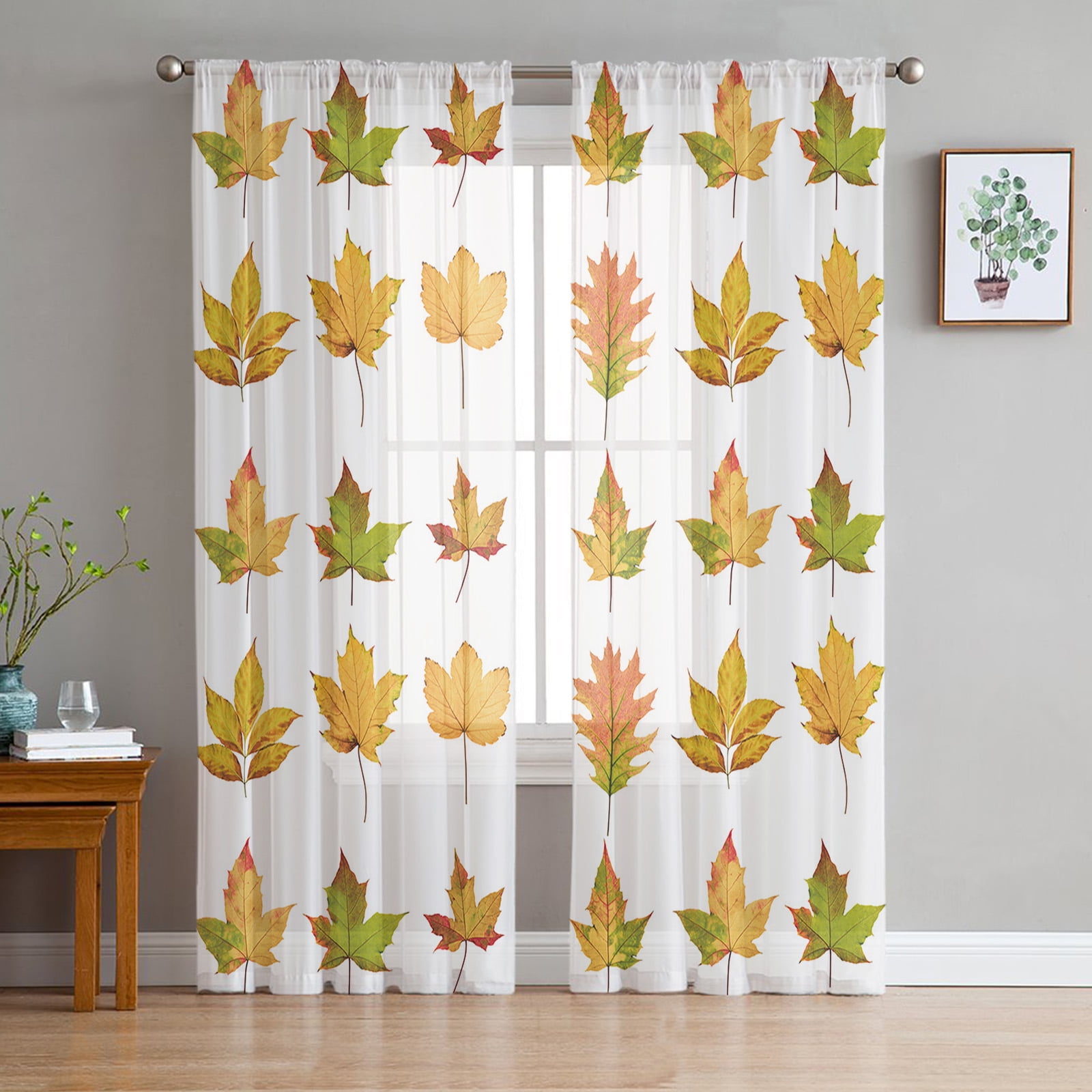 Autumn Fallen Leaves Leaves Tulle Curtains Living Room Kitchen Chiffon