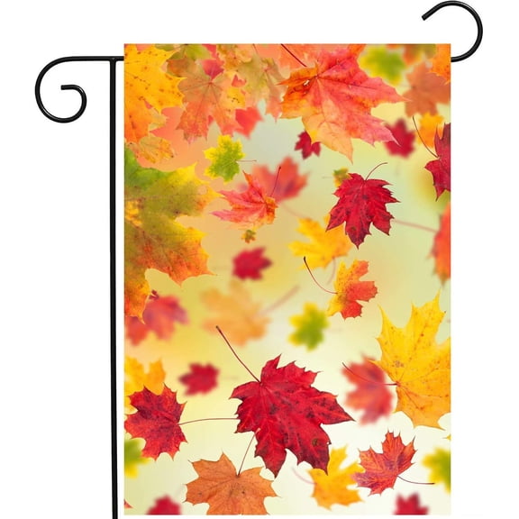 Autumn Fallen Maple Leaves Fall Seasonal Scenery Garden Yard Flag 12"x 18" Double Sided Polyester Welcome House Flag Banners for Patio Lawn Outdoor Home Decor
