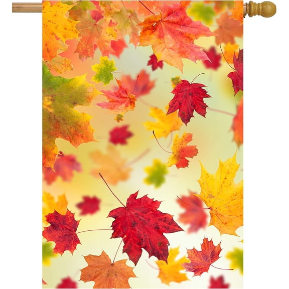Autumn Fallen Maple Leaves Fall Seasonal Scenery House Flag 28" x 40" Double Sided Polyester Welcome Yard Garden Flag Banners for Patio Lawn Home Outdoor Decor