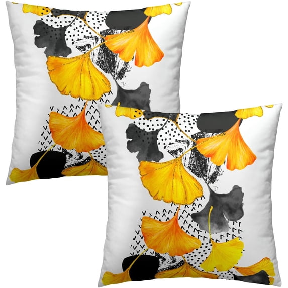 Autumn Falling Ginkgo Pillow Covers - Ginkgo Leaf Decorative Throw Pillow Covers 18x18 Inch Rustic Fall Pillow Cases Set of 2 for Couch Sofa Living Room Patio Furniture