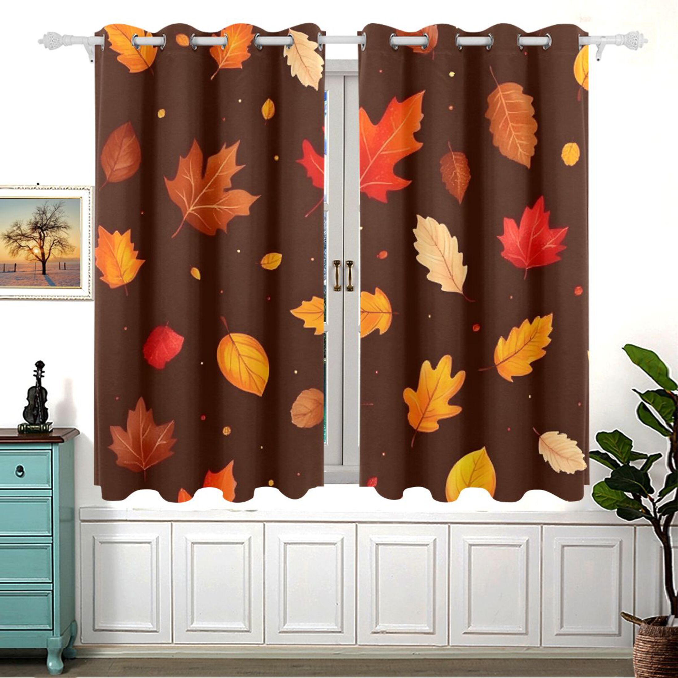 Autumn Falling Leaves 2 Panels 54x55 Inch Blackout Curtains Thermal ...