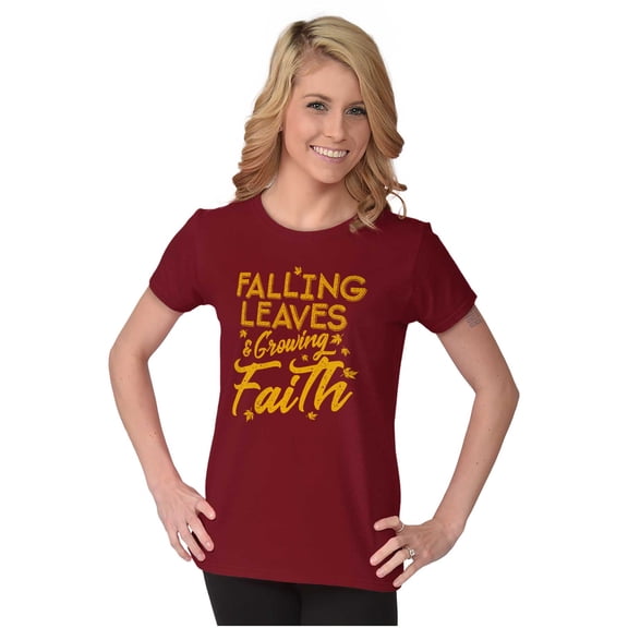 Autumn Falling Leaves Growing Faith Womens Fitted Plus Size Graphic Tee Brisco Brands 2X