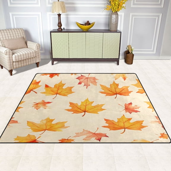 Autumn Falling Leaves Pattern 63''x48'' Plush Memory Foam Bath Mat, Soft, Absorbent, Non Slip, Durable
