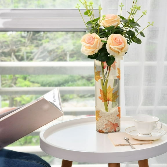 Autumn Falling Leaves Pattern Plastic Vase 11.8'' x 3.9'' Transparent Non Breakable Decorative for Family