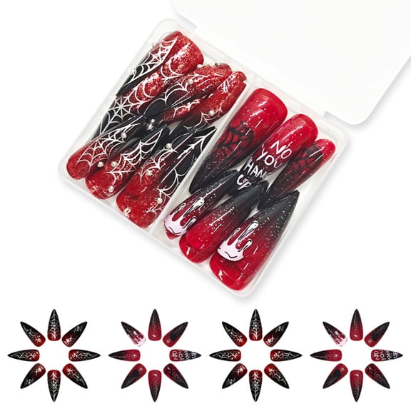 Autumn False Nails 48PCS Plastic Press On Fake Nails With Web And Flower Patterns For Quick Makeover