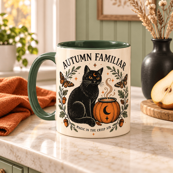 Autumn Familiar Black Cat Pumpkin Ceramic Coffee Mug Halloween Gift