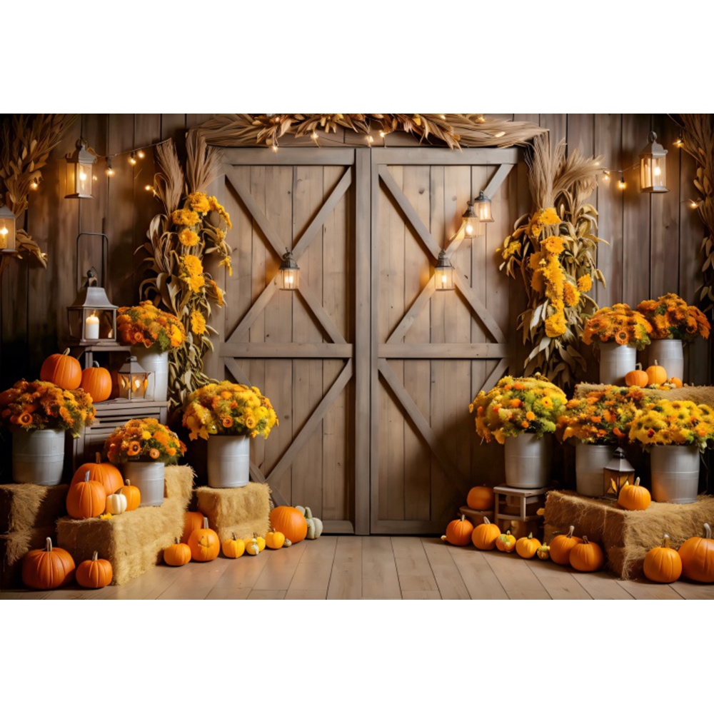 Autumn Farm Barn Photography Backdrop Fall Pumpkin Harvest Hay Newborn