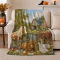 thumbnail image 1 of Autumn Farm Harvest Animals Country Lifestyle, Rustic Farmhouse Horse Scene, Warm Flannel Blanket for Ranch House and Living Room, Horse Lovers Thanksgiving Gift, Rustic Home Decor, 1 of 9