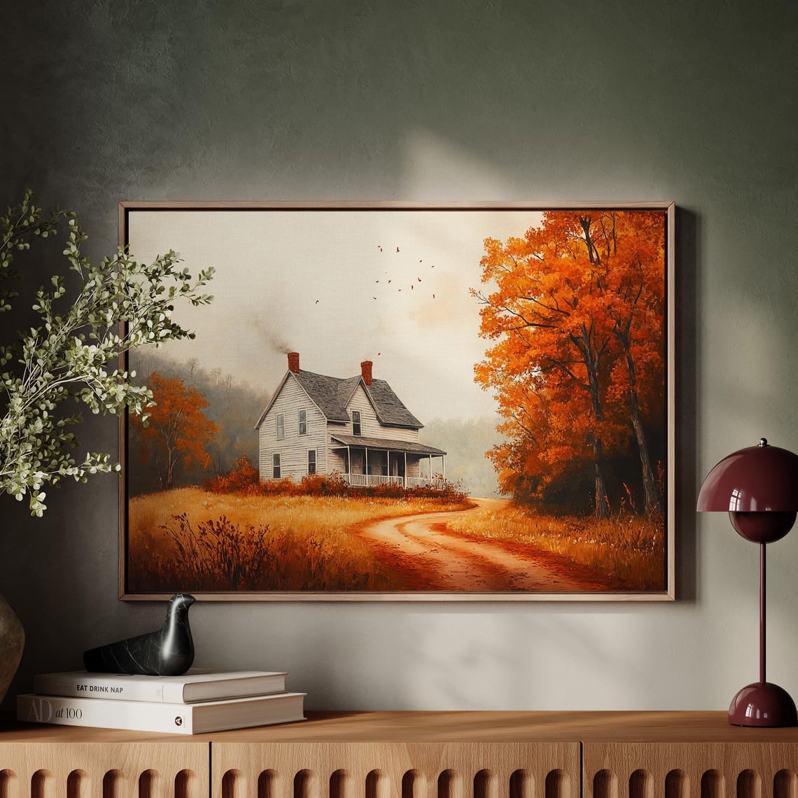 Autumn Farmhouse Landscape Print – Rustic Country House Art With Fall ...