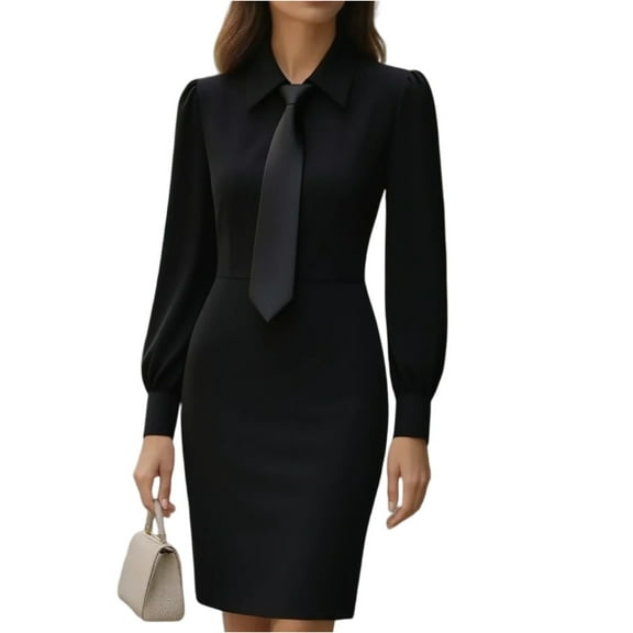 Autumn Fashion Lapel Collar Tie Solid Midi Dress Elegant Hight Waist Slim Wrap Hip Dress Women Casual Long Sleeve Party Dresses