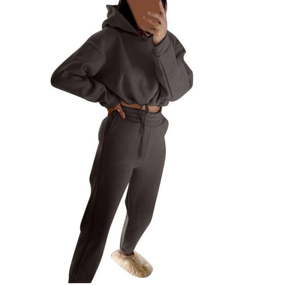 Autumn Fashion Plus Size Two Piece Sets for Women Casual Solid Color Long Sleeved Hoodie Trousers Sweatershirt Sports Suit Presents for Womens