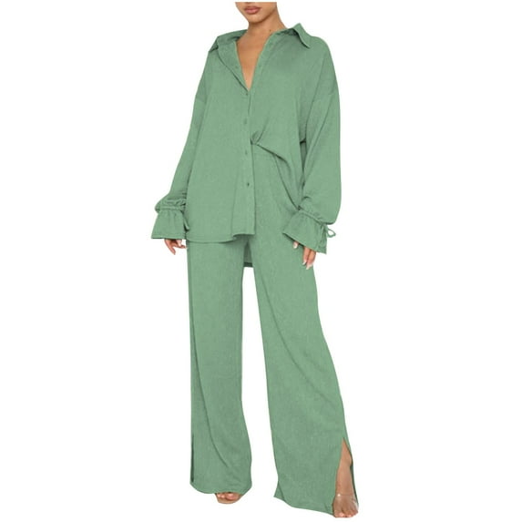 Autumn Fashion Plus Size Two Piece Sets for Women Spring And Summer Long-Sleeved Loose Pleated Wide-Leg Pants Two-Piece Casual Suit Presents for Womens