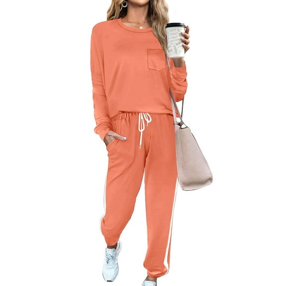 Autumn Fashion Plus Size Two Piece Sets for Women Two-piece Sets Solid Long Sleeve Round Neck Tops Shirt And Drawstring Long Pants Suit Presents for Womens