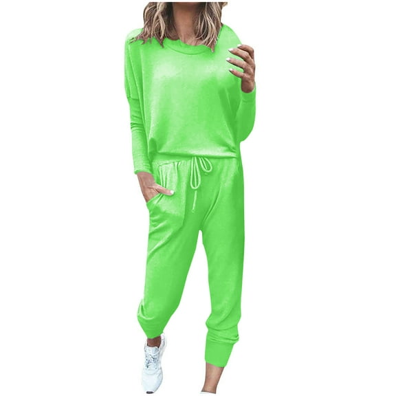 Autumn Fashion Plus Size Two Piece Sets for Women Loose Two-piece Sets Solid Long Sleeve Tops Casual Pants Sweatsuit Gifts for Womens