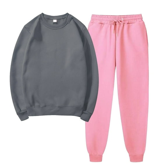 Autumn Fashion Plus Size Two Piece Sets for Women Solid Color Round Neck Pullover Casual Sports Pants Sports Set Gifts for Womens