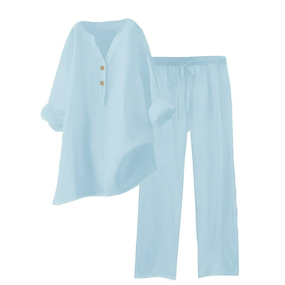 Autumn Fashion Plus Size Two Piece Sets for Women Two Piece Solid Color Cotton And Linen Loose Casual Suit Gifts for Womens