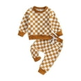 thumbnail image 1 of Autumn Fashion Toddler Kids Boys Girls Clothes Sets 6M 12M 18M 24M 3Y 4Y 5Y Plaid Print Crew Neck Long Sleeve Sweatshirts+Drawstring Pants Outfits, 1 of 10