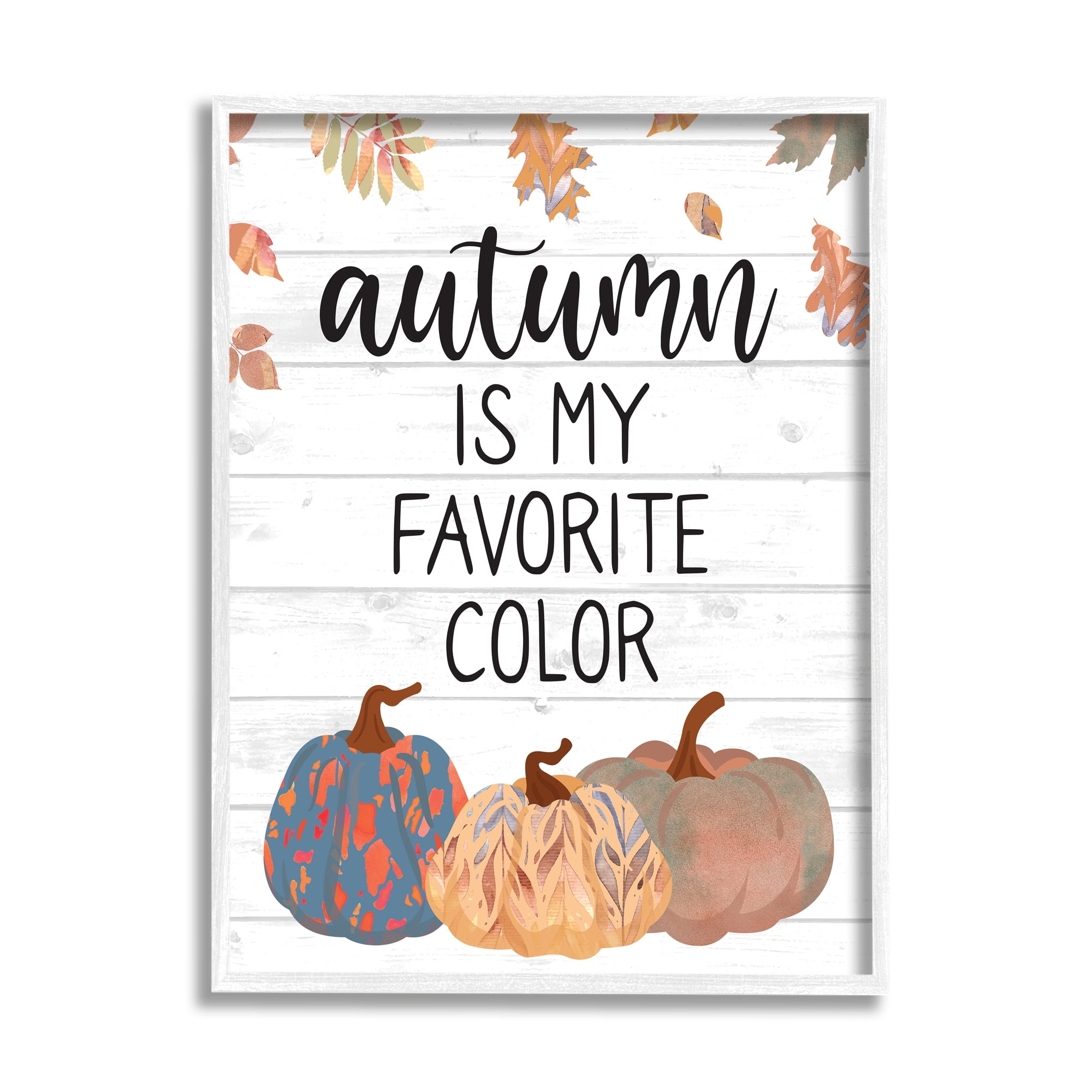 Autumn Favorite Color Varied Weathered Pumpkins Leaves Botanical & Floral Graphic Art Framed Art Print Wall Art