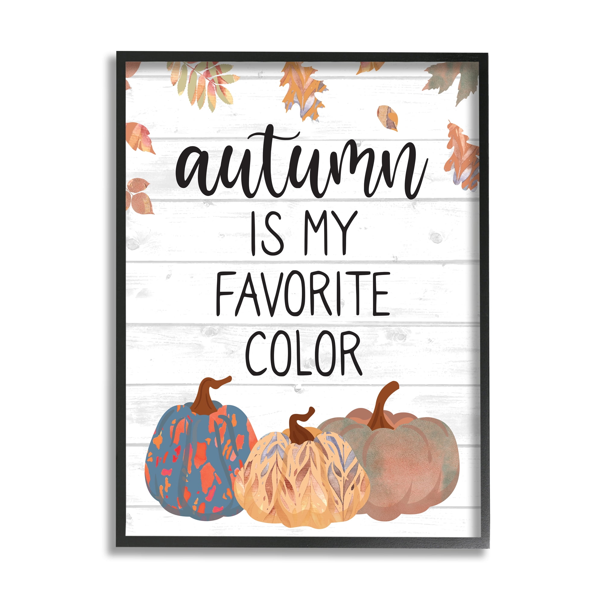 Autumn Favorite Color Varied Weathered Pumpkins Leaves Botanical & Floral Graphic Art Framed Art Print Wall Art