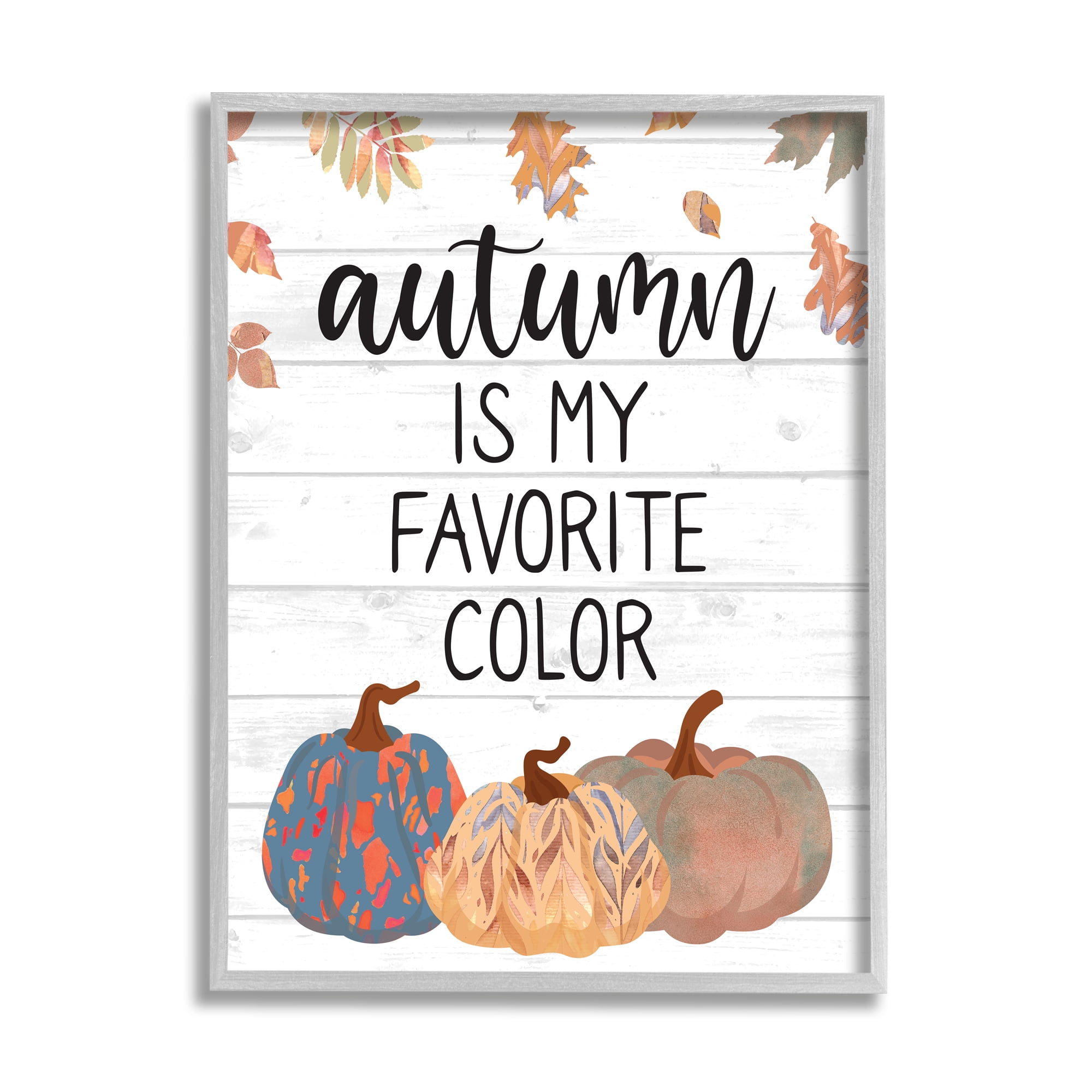 Autumn Favorite Color Varied Weathered Pumpkins Leaves Botanical & Floral Graphic Art Framed Art Print Wall Art
