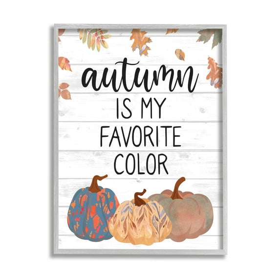 Autumn Favorite Color Varied Weathered Pumpkins Leaves Botanical & Floral Graphic Art Framed Art Print Wall Art