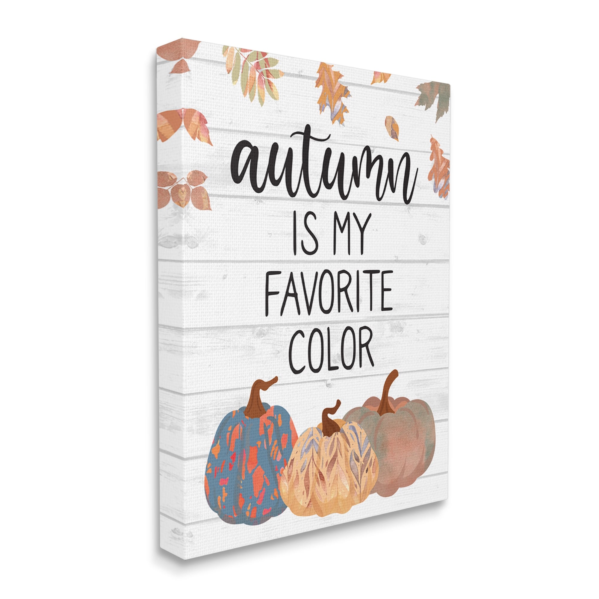 Autumn Favorite Color Varied Weathered Pumpkins Leaves Botanical & Floral Graphic Art Gallery-Wrapped Canvas Print Wall Art