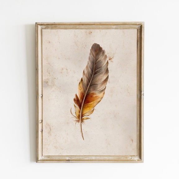 Autumn Feather Print Poster Vintage Feather Wall Art Poster Neutral Wall Decor Poster Minimalistic Feather Decor Poster E1139, Unframed Canvas Size 8x12 F03.1.18l600