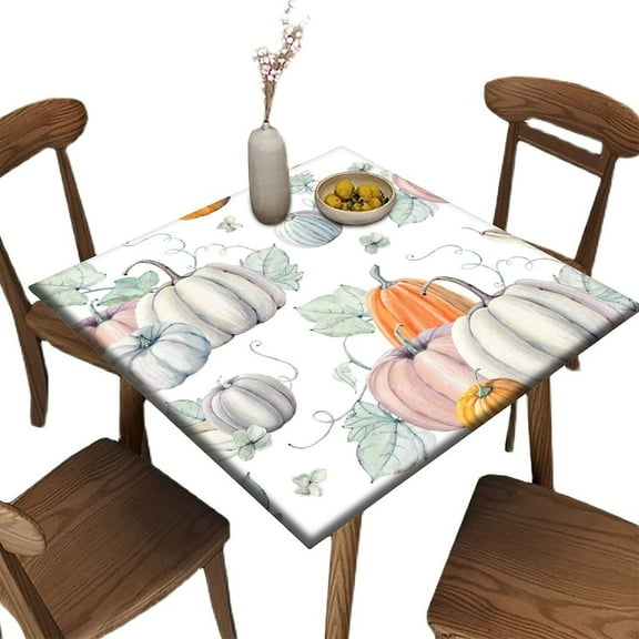Autumn Fitted Square Tablecloths, Pumpkin Leaves Waterproof Wipe Clean Table Cloth, Great for Home Kitchen/Parties/Holiday Dinner, Fit 36'''' x 36''''Square Table, Suitable 36 in