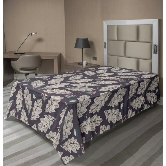 Autumn Flat Sheet, Abstract Lobed Leaves Flowers and Berries Pattern Natural Art, Soft Comfortable Top Sheet Decorative Bedding 1 Piece, 6 Sizes, Dark Purple Pearl, by Ambesonne