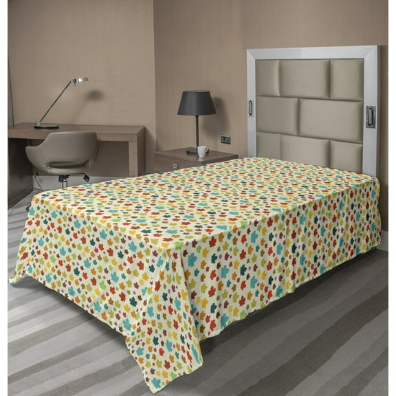 Ambesonne Autumn Flat Sheet, Colorful Maple Leaves Retro, Twin Size, Cream and Multicolor