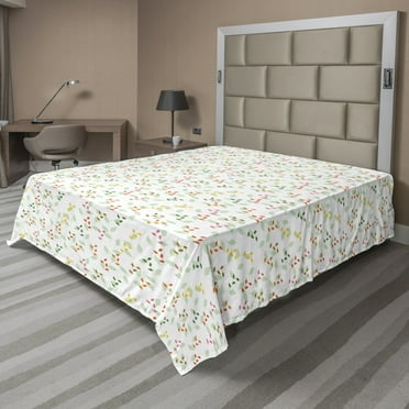 Autumn Flat Sheet, Depiction of Floral Foliage Leaves on Plain Background Illustration, Soft Comfortable Top Sheet Decorative Bedding 1 Piece, 6 Sizes, Mint Green and Pastel Pink, by Ambesonne