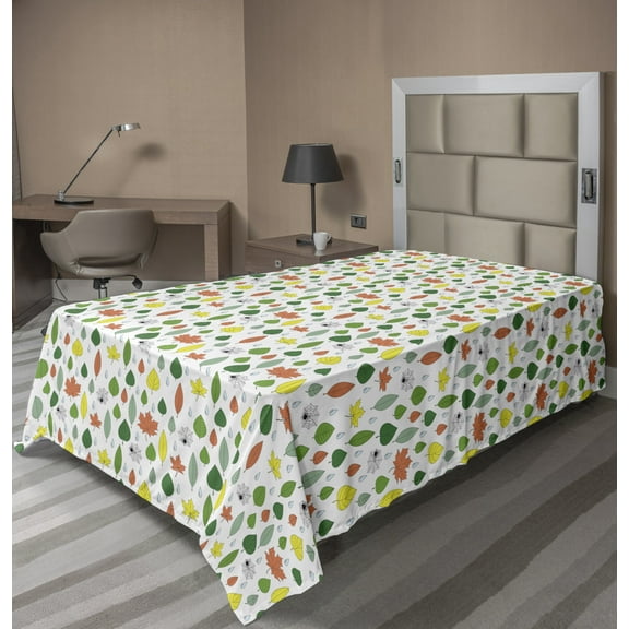 Ambesonne Autumn Flat Sheet, Foliage Spiders Rain, TwinXL Size, Multicolor