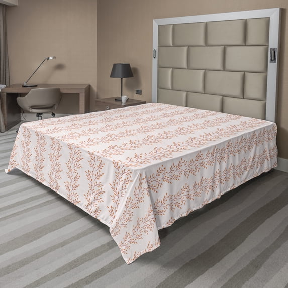 Autumn Flat Sheet, Pastel Illustration of Vertically Botanical Branches in Tangerine Tones, Soft Comfortable Top Sheet Decorative Bedding 1 Piece, 6 Sizes, Eggshell and Dark Peach, by Ambesonne