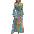 thumbnail image 1 of Autumn Floral Blue Print Women's Long Dress Long Sleeves Dress Vintage Dresses Party Maxi Dress High Waist Dress, 1 of 4