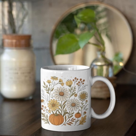 Autumn Floral Ceramic Coffee Mug Cozy Farmhouse Drinkware.
