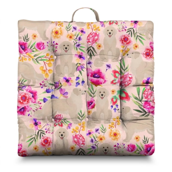 Autumn Floral Floor Pillow Large 22 Inch Square Cushion, Rustic Leaves & Blooms, Dutch Velvet for Fireplace Seating