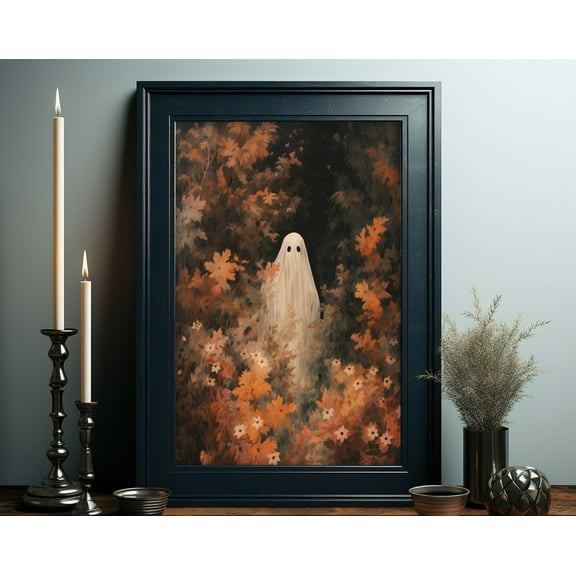 Autumn Floral Ghost Rustic Print, Spooky Wall Art, Ghost Wall Art, Art, Vintage Wall Art Wall Art, Modern Wall Decor, 16x24 UNFRAMED