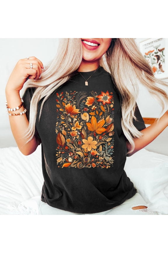 Autumn Floral Shirt, Fall Flowers T-Shirt, Botanical Tee, Vintage Floral T-shirt, Cottagecore Shirt, Retro Nature Fall Aesthetic Top Tshirt All Size S-5XL