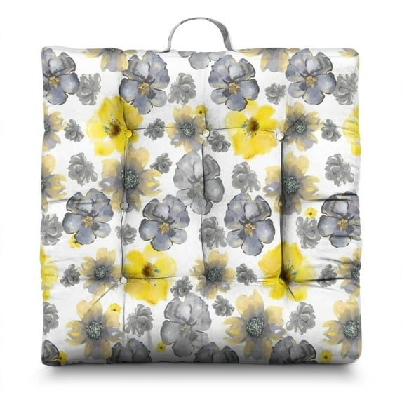 Autumn Floral Sunflower Floor Pillow - Oversized Square Cushion with Vintage Boho Design