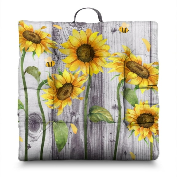 Autumn Floral Sunflower Floor Pillow - Oversized Square Cushion with Vintage Boho Design