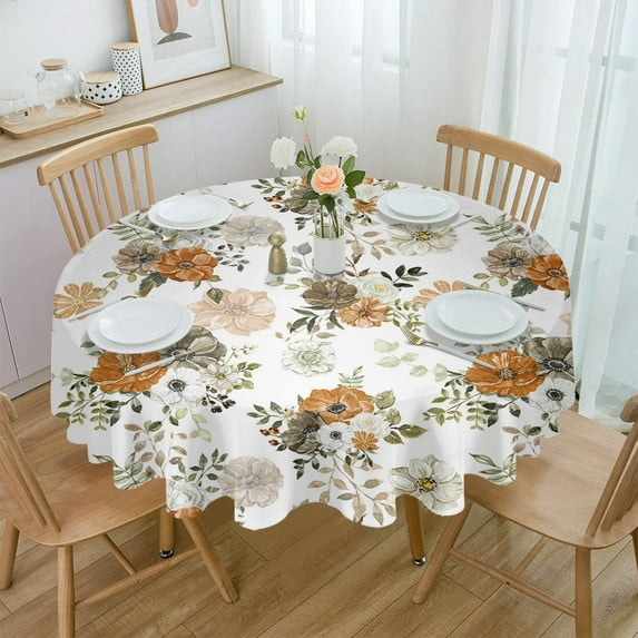 Autumn Floral Texture Tablecloths for Dining Table Waterproof Round Table Cover for Kitchen Living Room