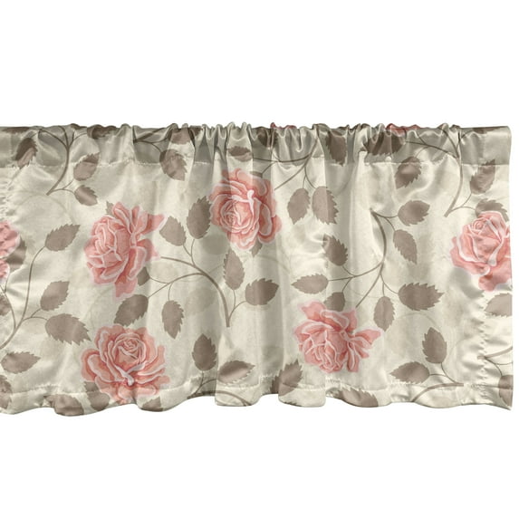 Autumn Floral Window Valance, Retro Garden Scene Romantic Rose Flowers Pattern with Fall Colors, Curtain Valance for Kitchen Bedroom with Rod Pocket, 54" X 18", Cream Pale Pink Sepia, by Ambesonne