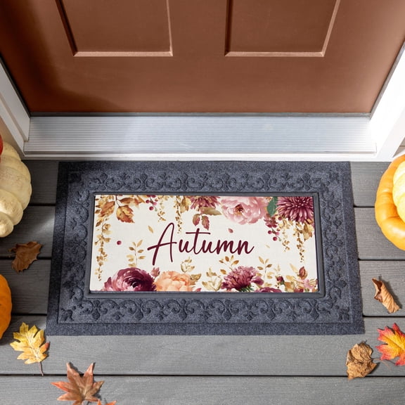 Sassafras Autumn Florals Welcome Front Door Mat Indoor Outdoor 22"x10"