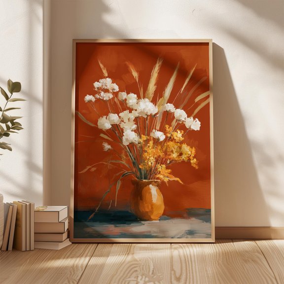 Autumn Flower Orange Vase Rustic Fall Floral Porch Decoration Unframed Paper Print