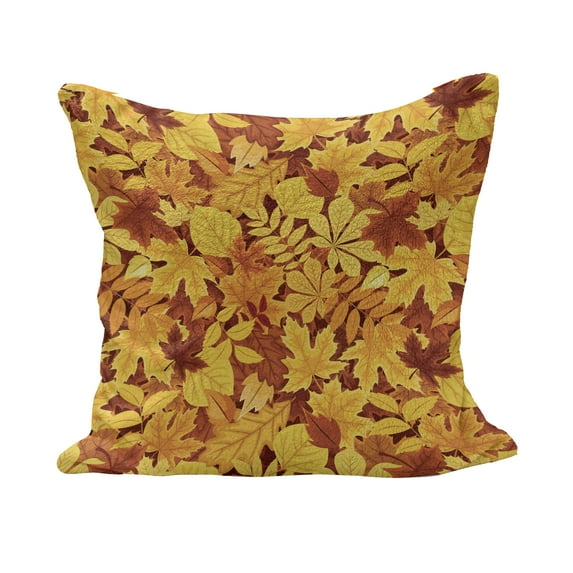 Autumn Fluffy Throw Pillow Cushion Cover, Shady Fall Oak Maple Tree Leaves on Faded Tones Seasonal Foliage Art, Decorative Square Accent Pillow Case, 26" x 26", Earth Yellow Marigold, by Ambesonne