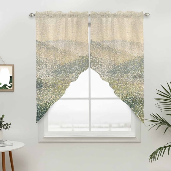 Autumn Foggy Landscape Swag Valances for Windows, Rustic Rolling Meadows Sage Green Rod Pocket Short Curtains, Machine Washable Kitchen Window Topper for Bathroom Living Room, 28 x 36 Inch, 1 Pair