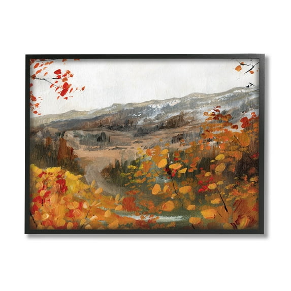 Autumn Foliage Mountain Scene Landscape Painting Black Framed Art Print Wall Art
